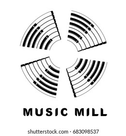 Music logo piano keyboard as wind mill icon. Simple illustration of music logo piano keyboard wind mill for web