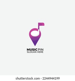 music logo with pin design gradient color icon