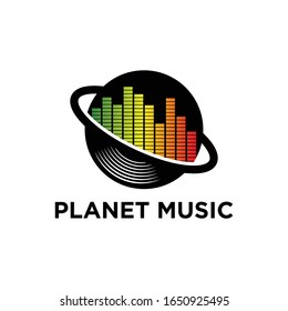 Music Logo with Planet and wave Concept