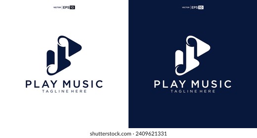 Musiklogo-Play-Element für Tonaufnahme-Studio, Gesangskurs, Komponist, Sängerkaraoke-Logo-Design