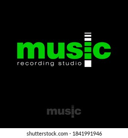 Music logo. Recording studio emblem. Letters and icon like equalizer. Monochrome option.