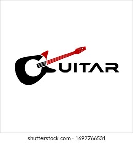 music logo simple guitar text design, vector graphic art or print template inspiration