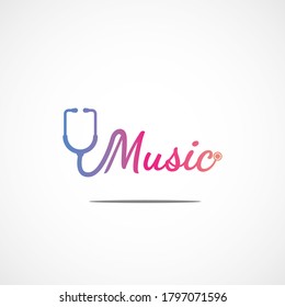 Music logo with stethoscope. soft gradient colored and grey radial gradient background. design vector.