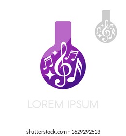 Music logo symbol. Lab glass with notes design elements.