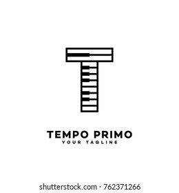 Music logo template design with stylized letter T in outline style. Vector illustration.