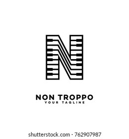 Music logo template design with stylized letter N in outline style. Vector illustration.