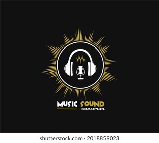 music logo template, with headset, microphone and sound effects elements