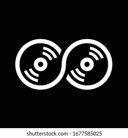 Music logo template. Musical note and vinyl record vector design. Turntable illustration

