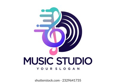 Music logo template. note and vinyl record icon.vector illustration