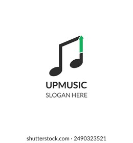 Up music logo template in simple style. Music note and arrow vector illustration