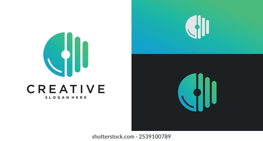 Music logo template. Sound wave vinyl logo record vector design. Premium Vector