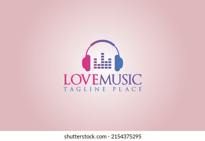 Music logo template. spectrum, vinyl record and headphone icon. Vector Illustration