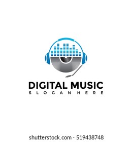 Music logo template. spectrum, vinyl record and headphone icon. Vector Illustration Eps.10
