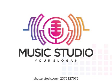 Music logo template.spectrum, vinyl record and microphone icon.vector illustration