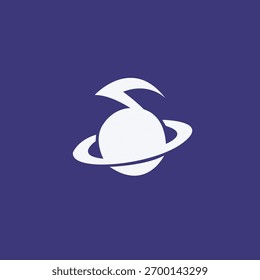 A music logo that forms a planet with a ring in the middle with a modern, simple and technological concept.