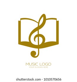 Music logo. Treble clef and book