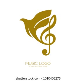 Music logo. Treble clef and flying dove