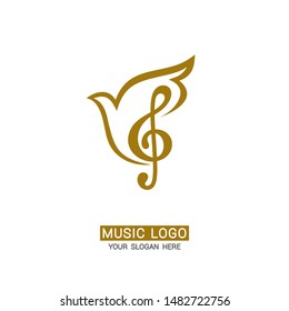 Music logo. Treble clef on a dove background