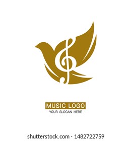 Music logo. Treble clef on a dove background