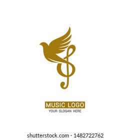 Music logo. Treble clef on a dove background