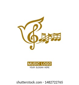 Music logo. Treble clef on a dove background