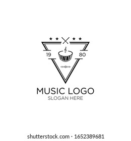 Music Logo With Triangle Line Art. Logo Vector. Music Icon Badge