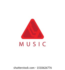 music logo with a triangle shape and deep piano keys with bold colors make this logo. unique, modern.