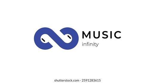 Music logo vector design in the form of an infinity symbol and earphones in negative space, music icon