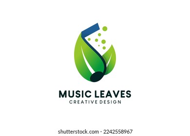 Music logo vector illustration design with leaf icon and tune icon
