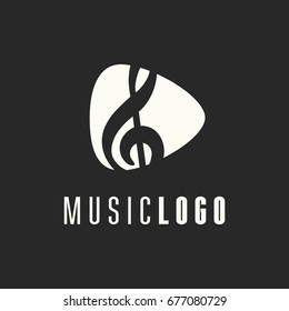 Music Logo Vector. Musical Key Note Template Logo For A Recording Company Or School. Clef Logo Template.