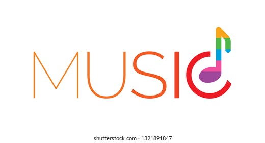 music logo. music word and colorful musical notes