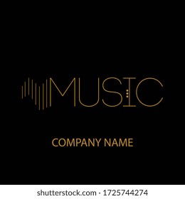 Music logo -  the word music in golden color 