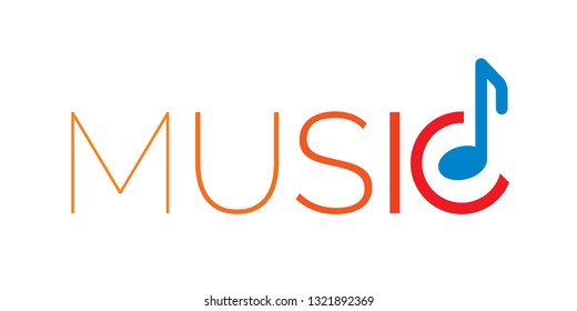 music logo. music word and note