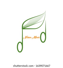 music logos, music symbols and green leaf vectors on white backgrounds