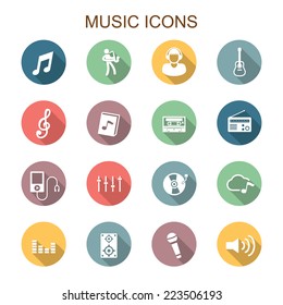 music long shadow icons, flat vector symbols