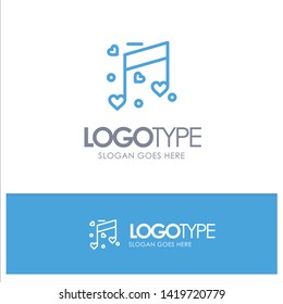 Music, Love, Heart, Wedding Blue Outline Logo Place for Tagline