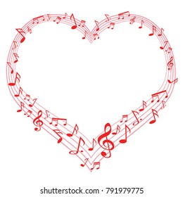 Music of love, music notes in heart shape
