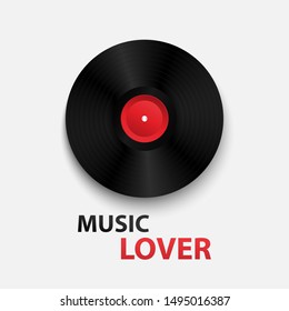 Music Lover background with vinyl record disc. Old style Vector illustration for music poster or picture decoration work.