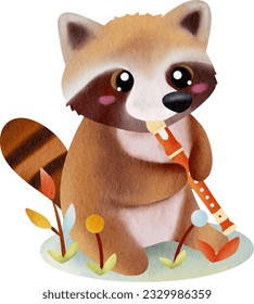 Music lover cute raccoon gang watercolor illustrations