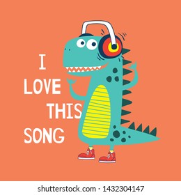 music lover dinosaur drawn as vector for tee print