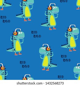 music lover dinosaur pattern design as vector