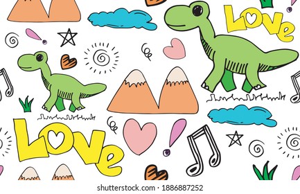 Music Lover Dinosaur Seamless pattern for kids fashion. Childish Background with Cute Dinosaurs. Cartoon Animal vector illustration