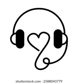 Music Lovers icon. Headphone icon. Headphone icon with cables forming a heart