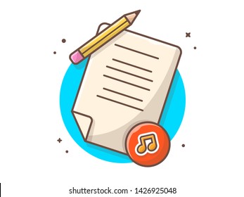 Music Lyrics with Pencil, Tune and Note of Music Vector Illustration. Music Contract License. Flat Cartoon Style Suitable for Web Landing Page,  Banner, Flyer, Sticker, Wallpaper, Card, Background