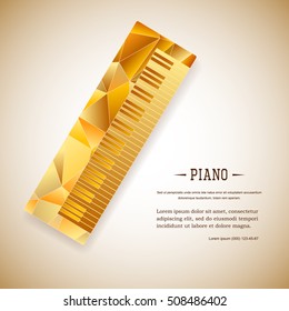 Music magazine layout flyer invitation piano design. Vector musical ornament illustration concept. Art instrument, poster, book, abstract element. Decorative triangular greeting card
