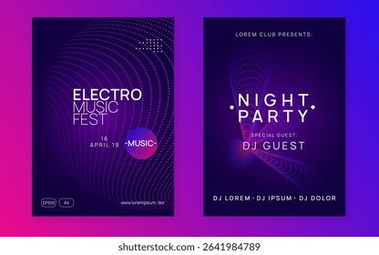 Music Magazine. Party Event. Nightclub Audio Illustration. Pink Dj Set. Green Techno Banner. Edm Electro Template. Concert Vector. Violet Music Magazine