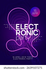 Music Magazine. Party Poster. Festival Cover. Violet Discotheque Design. Nightclub Radio Invitation. Pink Sound Banner. Edm Trance Element. Blue Music Magazine