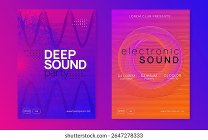 Music Magazine. Party Set. Electronic Disco Illustration. Edm Electro Graphic. Violet Night Club Event. Blue Sound Poster. Festival Vector. Pink Music Magazine