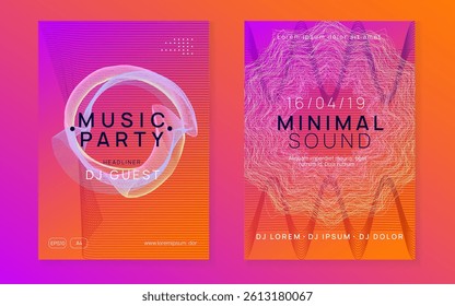 Music Magazine. Pink Sound Background. Green Edm Flyer. Techno Trance Graphic. Soundwave Radio Invitation. Concert Cover. Party Poster. Violet Music Magazine