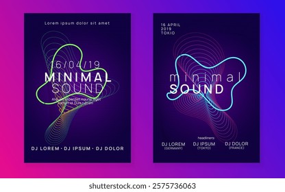 Music Magazine. Trance Invite. Soundwave Audio Illustration. Blue Party Set. Fest Design. Violet Dj Event. Night Club Electro Element. Green Music Magazine